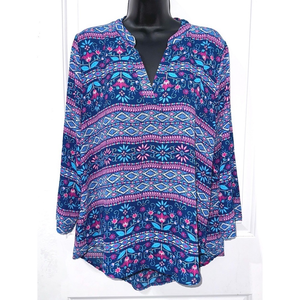 Pink Rose blue & pink blouse